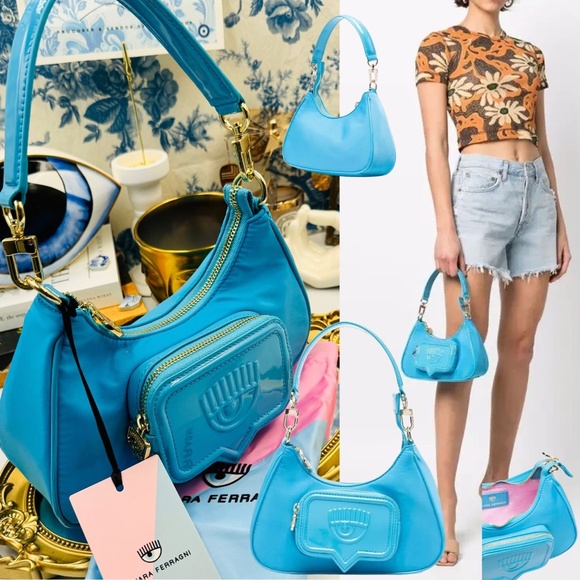 🆕 CHIARA FERRAGNI 🧿 NWT Vicky Eyelike Tote Bag - Borsa a Mano - Blue - Picture 1 of 16